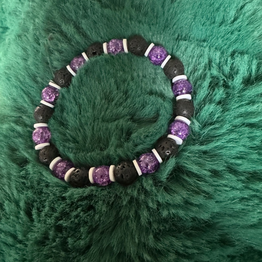 Purple dyed crushed quartz and lava rock handmade bracelet
